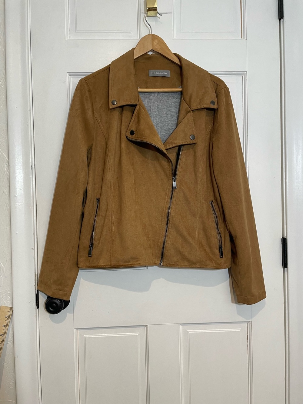 Bagatelle Women’s Faux Suede Moto Jacket Camel Brown Zip Front Size XL